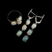 Opal from Ethiopia 7x5mm Ring Earring sets 925 sterling silver