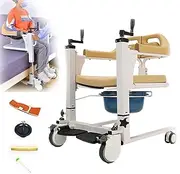 Medical Patient Lift Wheelchair for Home Use, Potable Fall Prevention Patient Transfer Lifter w/180° Split Seat, Bedside Commode w/Potty Transfer Aid for Nursing Paralyzed Elderly Transport