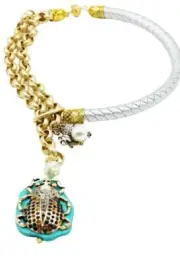 Silver Vegan Braided Leather Cord & Gold Plated Chain Fixed Lariat with Be