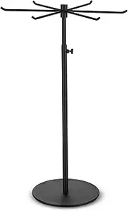 bjewego Rotating Keychain Display Stand - Height-adjustable Black Metal Jewelry Organizer - Long Necklace Display Stand with 6 Hook - Easy Clean, Scratch-resistant Display Racks for Craft Shows