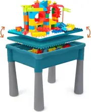 Double-Sided Kids Activity Table with Storage, 105Pcs Marble Run Building Blocks