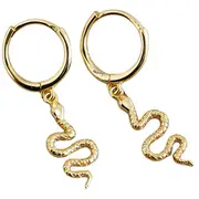 ANYCO Earrings Small Gold Plated Cute Chic Punk Long Bohemian Snake Stud For Women Girl Teen Fashion Stylish Accessories Jewelry Gifts