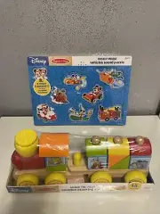 Melissa Doug Stacking Train Wooden Toddler Toy & Mickey Mouse Sound Puzzle Set