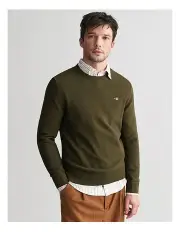 [Gant] Micro Textured Cotton Crew Neck Knit in Juniper Green