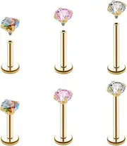 [Kiethleasa] 16G 18G Tragus Labret Lip Piercing Jewelry Black, Internally Threaded Surgical Steel CZ Studs for Women Men, 6mm 8mm 10mm Labret Nose Stud Cartilage Helix Medusa Conch Piercing Jewelry