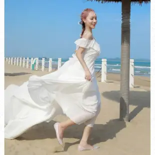 【Very Buy 非常勸敗】泰國巴厘島旅遊超仙海邊度假沙灘裙白色大擺拖尾長裙吊帶洋裝