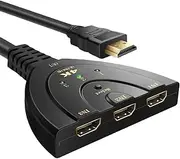 PKOUVOO HDMI Switch 4K@30Hz Splitter HDMI Switch 3 in 1 Out, 3-Port HDMI Splitter Hub Switcher Auto Switching UHD 3D HDR HD 1080P HDCP, for HDTV, PS5/4, Fire Stick