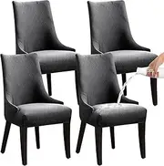 LANSHENG Stretch Rhombic Geometric Wingback Chair Covers Slipcover - Reusable Arm Chair Protector Cover, Washable Dining Chair Covers Protectors for Dining Room (Grey, Set of 4)