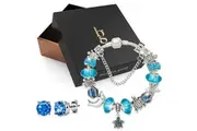 Boxed Pandora Inspired Full Set Beaded Charm Bracelet - Blue