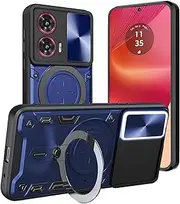[LYZXMY] Case for Motorola Moto Edge 50 Fusion with Metal Stand Ring Holder and Slide Camera Cover Mobile Phone Case Blue