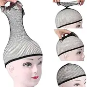 Prime Hair Mesh Net Liner Wig Caps Flexible Free-Size Long Weaving Cap/Patch Caps for Men Women (Pack of 3) Black, Black, One size