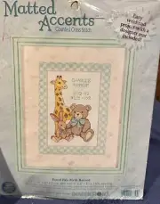 Vtg Dimensions Matted Accents Pastel Pals Birth Record Cross Stitch Kit Giraffe