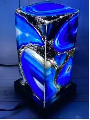 4"x4"x6" Blue Agate Stone Study Table Decor Light Lamp Luxury Christmas Gift Dec