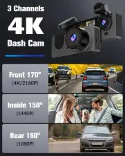 Dash Camera for Cars,4K Full UHD Car Camera Front Rear with 32GB Card,Built-in