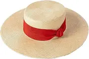 [Generic] Bohemian Faux Sisal Sun Hat - 10cm Wide Brim with Oversized Bow - Adjustable 56-58cm