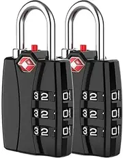 [Generic] Metal TSA 3 Digit Number Lock for Bag, Luggage, Travel (Black) - Set of 2 | Zinc,Metallic finishes | Black