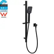Bathroom Matte Black Square Wall Mounted Shower Rail Handheld Head + Connector