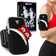Empire Running Phone Holder with Zipper Pockets - Sports Running Arm Phone Holder for Exercise and Workout - Universal Phone Armband for iPhone 14/13/12 Pro Max, Samsung S22/S21/S20 Ultra up to 6.9"