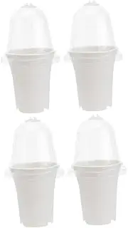 PAMINGONO 4 Pcs Suffocation Cover Garden Plant Pot Growing Tray Nursery Pots with Lid Flowers Plants Cupcake Containers Transparent Plant Pot Planting Pots Seedling Trays Plastic White