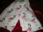TROPICAL CHRISTMAS "CYNTHIA ROWLEY" PINK FLAMINGOS SANTA HATS 2 KITCHEN TOWELS
