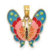 14K Yellow Gold W/ Multi-Color Enamel Butterfly Charm