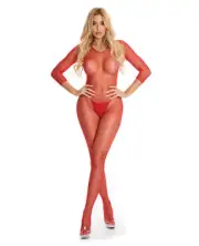 PINK LIPSTICK RISQUE FISHNET CROTCHLESS 3/4 SLEEVE BODYSTOCKING S/M-M/L
