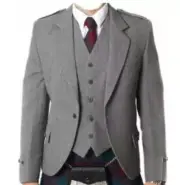Scottish Argyle Kilt Jacket with Waistcoat / Vest Light Grey Men Wedding Jacket