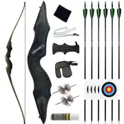 60" Recurve Bow 25-60lbs Takedown Wooden Riser Arrows Set Archery Hunting Target