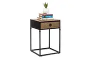 Black Bedside Table with Storage Drawer and Gold Finished Textured Top