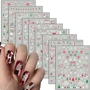 Christmas Nail Art Stickers Decals, Holographic Winter Luminous Nail Adhesive Sticker Design, Snowflake Elk Xmas Tree Nail Decal Supplies for Women Manicure Charms Decoration, DIY Resin Nail Art Tips