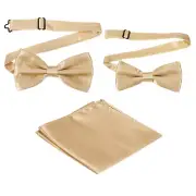 Bow Tie for Men, Adjustable Bow Ties with Pocket Square(Champagne Gold, 2Size)