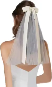 LERTREE Bridal Veil Hair Clips with Big Bow, Wedding Tulle Hairclips with Lon...