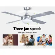 52" Ceiling Fan With LED Light And Remote 8 Hour Timer Wooden Blades Fans Silver
