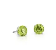 NATURAL PERIDOT ROUND STUD EARRINGS in STERLING SILVER WHITE GOLD OVER