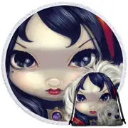 Faces of Faery #41 Girl with Adorable Maltese Dog Round Beach Towel