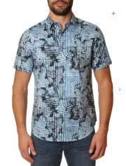 Robert Graham 2XL WAYLON Classic Fit Leaf Short SS Shirt - Cotton Blue $198