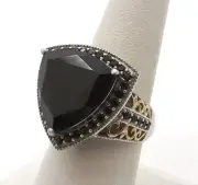 Sterling Silver Trillion Black Onyx Halo Swirl Ring 925 STS CHUCK CLEMENCY QVC