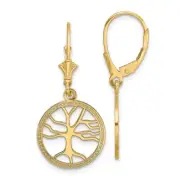 10k Yellow Gold Tree of Life In Round Frame Drop and Dangle Earrings for Women