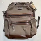 Renwick Tan Canvas And Leather Six Pocket Padded Straps Backpack NWT