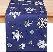 Snowflake Christmas Table Runner, Blue Winter Table Runner for Christmas Party Dining Table Decor, 14 x 72 Inch