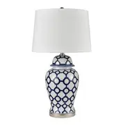 Lucca Blue & White Jar Shaped Lamp & Shade