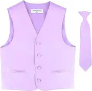 [Vesuvio Napoli] BOY'S Dress Vest & NeckTie Solid HOT PINK FUCHSIA Color Neck Tie Set
