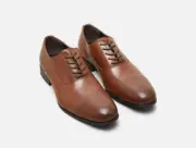 Kenneth Cole Mens Leather size 10.5 US Dark Cognac Oxford DRESS shoes New in Box