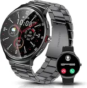 FILIEKEU Women Men Smart Watch Bluetooth Calls IP68 Waterproof Sport Fitness Tracker 1.45" AMOLED HD Touch Screen Black Stainless Steel Smart Watches for Android iOS