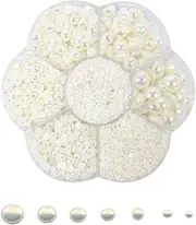 5600Pcs Half-Round Pearl, BetterJonny 7 Sizes 2/3/4/5/6/8/10mm Flat Back Resin Pearls Off-White Half Round Imitation Pearl in a Plastic Box for Jewelry DIY Craft Making