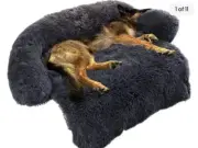 CHONGFA Calming Dog Bed Fluffy Plush Dog Mat, Large(45x37x6")Dark Grey(Open Box)