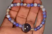 *BLUE CHALCEDONY* Bracelet 14.5g Round Beads Elastic Natural Healing Calming