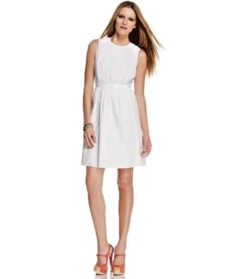 NWT NEW TAHARI Lucca White Lined Pintuck Sleeveless A-Line Dress 12 MSRP $148