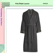 BARBOUR Men's, 100% Cotton Luxury Tartan Trim Robe, Charcoal Gray, S-M