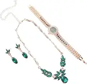 WRITWAA Sky Emerald Crystal Watch Set Women's Jewelry Bridal Necklace Watch Mechanical Watch for Women Bride Jewelry Set 3pcs